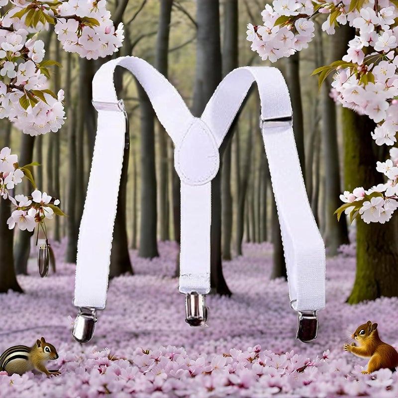 Galyacht White Child Kids Girls Boys Suspenders Braces,Adjustable Clip on Y-Back Elastic Suspenders with Metal Clips for Boys Girls, for Kids Adjustable - Elastic Y Shape Suspender - Image 1